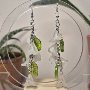 White Trumpet Flower Handmade Earrings